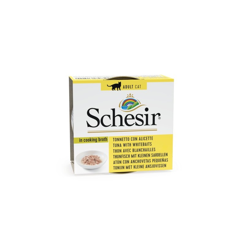 Tuna + whitebaits in cooking broth 70g wet food for cats, Schesir Tuna + whitebaits in cooking broth 70g wet food for cats, Schesir