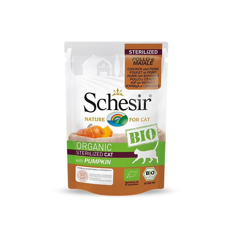 Bio chicken + pork + pumpkin pate 85g wet food for sterilizeds cats, Schesir Bio chicken + pork + pumpkin pate 85g wet food for sterilizeds cats, Schesir