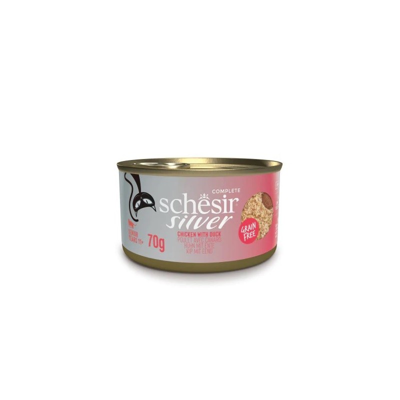 Silver Cat chicken + duck mousse wet food for aging cats 70g, Schesir Silver Cat chicken + duck mousse wet food for aging cats 70g, Schesir