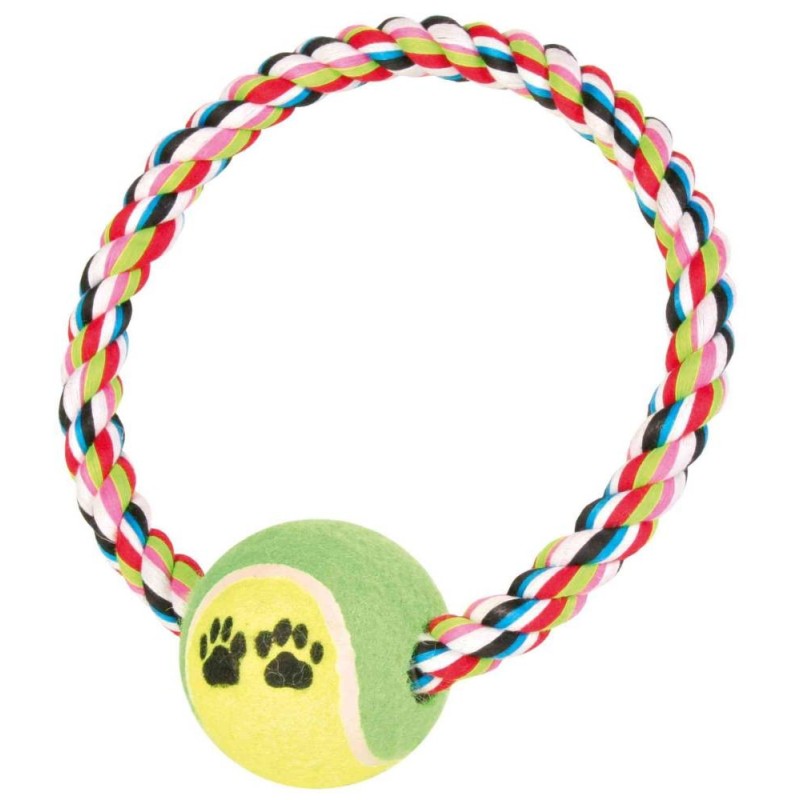 Toy for dogs rope ring with tennis ball, ø 6 cm/ø 8 cm Toy for dogs rope ring with tennis ball, ø 6 cm/ø 8 cm