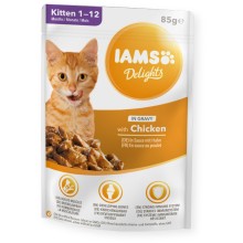 Complete (wet) feed Delights for kitten and junior cats, Rich in fresh chicken in gravy 85 g, Iams