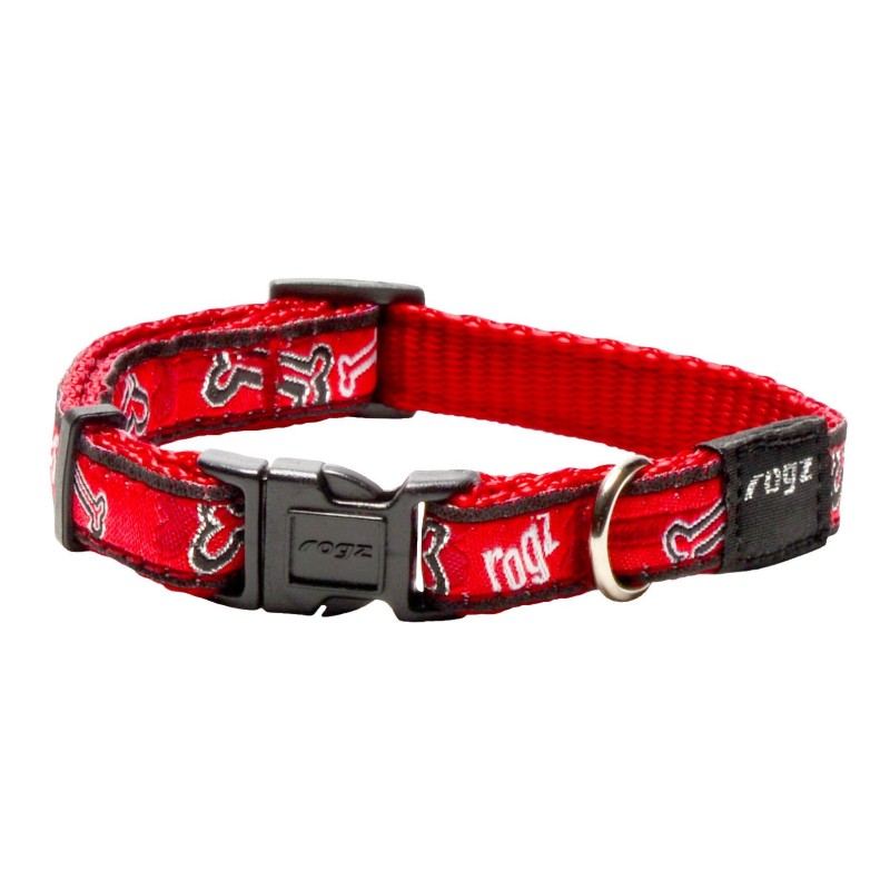 Fancy dress small 11mm jellybean dog collar, red bone design, Rogz Fancy dress small 11mm jellybean dog collar, red bone design, Rogz