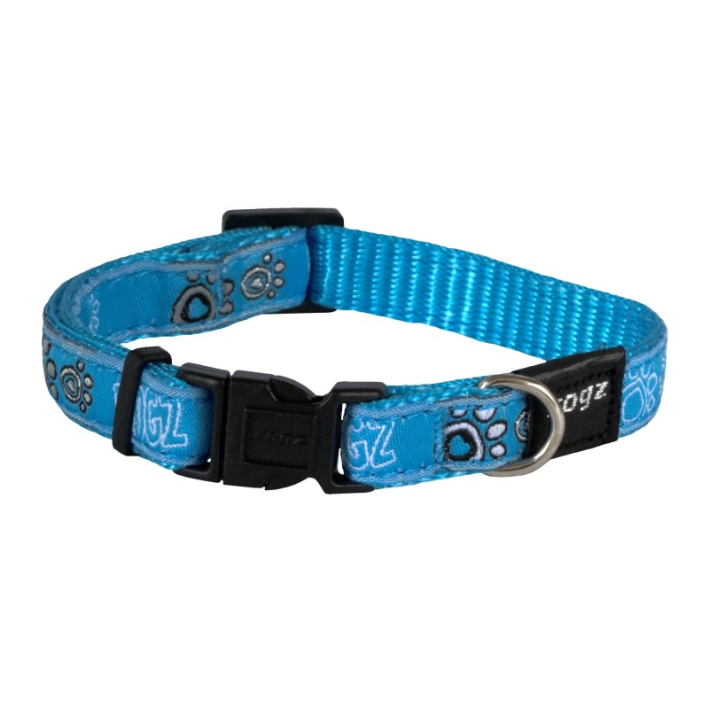 Fancy dress small 11mm Jellybean dog collar, Turquoise Paw Design, Rogz Fancy dress small 11mm Jellybean dog collar, Turquoise Paw Design, Rogz