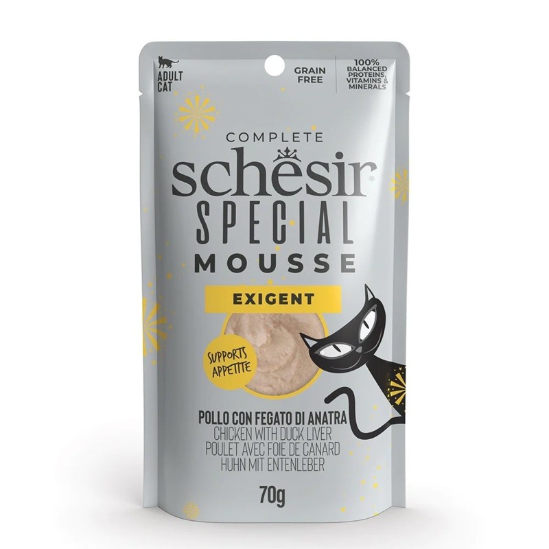 Special exigent chicken + duck liver and egg wet food for cats 70g, Schesir Special exigent chicken + duck liver and egg wet food for cats 70g, Schesir