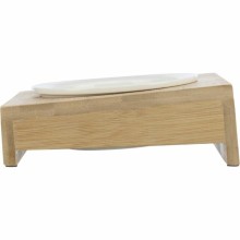 Bowl with holder, ceramic/bamboo, 0.25 l/ø 12 cm/15 × 5 × 15 cm, white/ecru