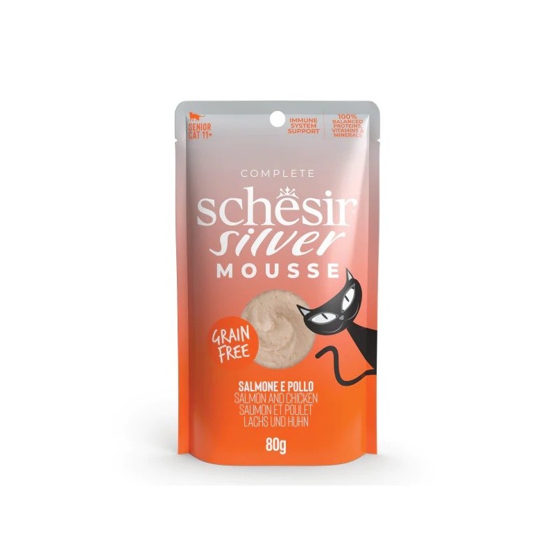 Silver Cat salmon + pumpkin mousse wet food for aging cats 80g, Schesir Silver Cat salmon + pumpkin mousse wet food for aging cats 80g, Schesir