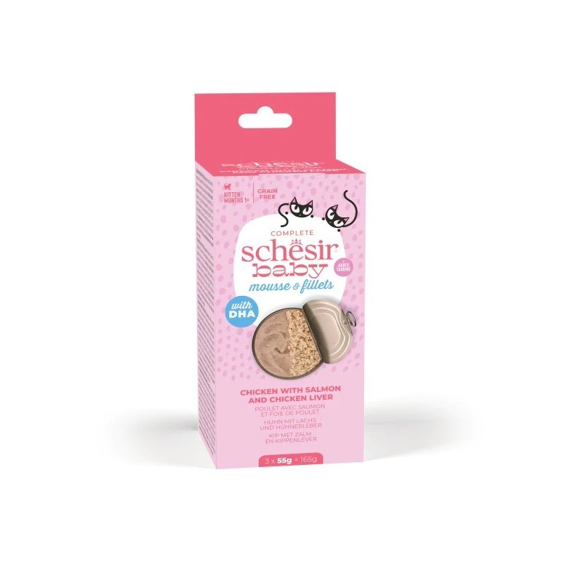 Baby Cat chicken + salmon multipack mousse and shreds wet food for kittens 3x55g, Schesir Baby Cat chicken + salmon multipack mousse and shreds wet food for kittens 3x55g, Schesir