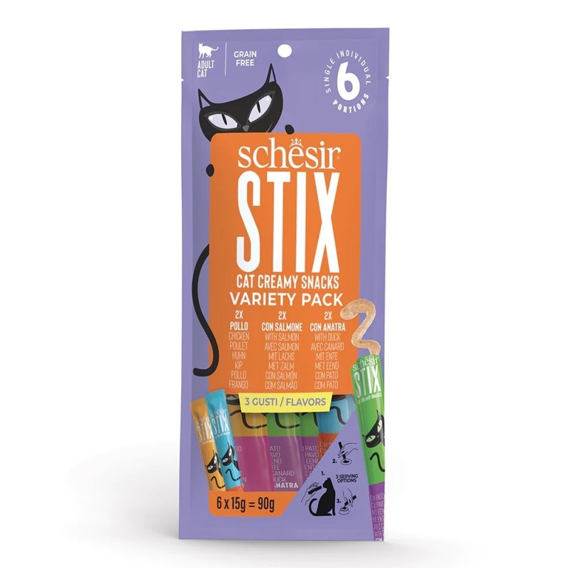 Treat for cats STIX multipack chicken, duck, salmon 6x15g, Schesir Treat for cats STIX multipack chicken, duck, salmon 6x15g, Schesir