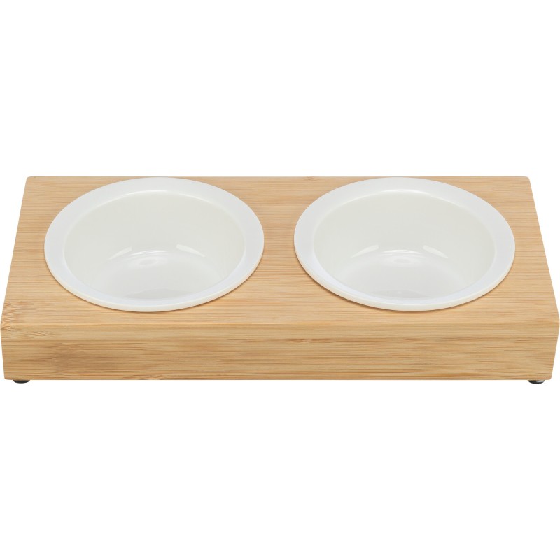 Bowl set, ceramic/bamboo, 2 × 0.25 l/ø 12 cm/30 × 5 × 14 cm, white/ecru Bowl set, ceramic/bamboo, 2 × 0.25 l/ø 12 cm/30 × 5 × 14 cm, white/ecru
