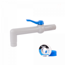 Set - PP 90° 3/4'' faucet for 19-25mm hose, length 20cm, with PTFE tape.