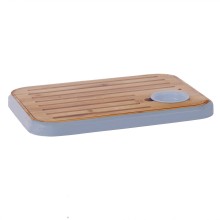 Cutting board / serving board with salsa bowl GOURMET 36x25.5cm, bamboo / blue