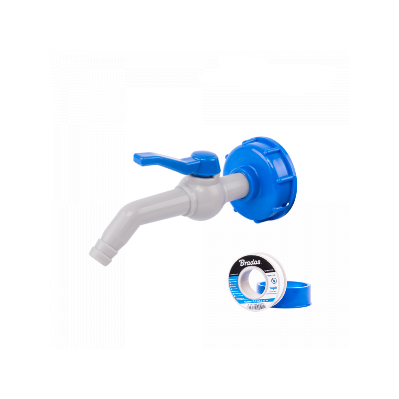 Set - PP 45 ° tap with IBCS60x6 adapter for 13 mm hose with PTFE tape Set - PP 45 ° tap with IBCS60x6 adapter for 13 mm hose with PTFE tape