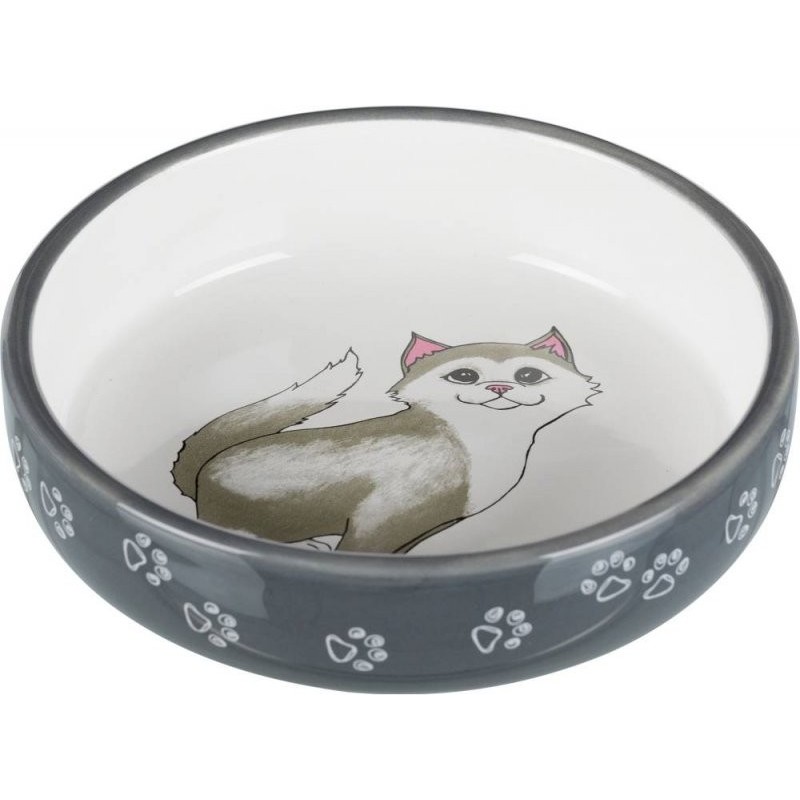 Cat bowl for short-nosed breeds, ceramic, 0.3 l/ø 15 cm, grey/white, Trixie Cat bowl for short-nosed breeds, ceramic, 0.3 l/ø 15 cm, grey/white, Trixie