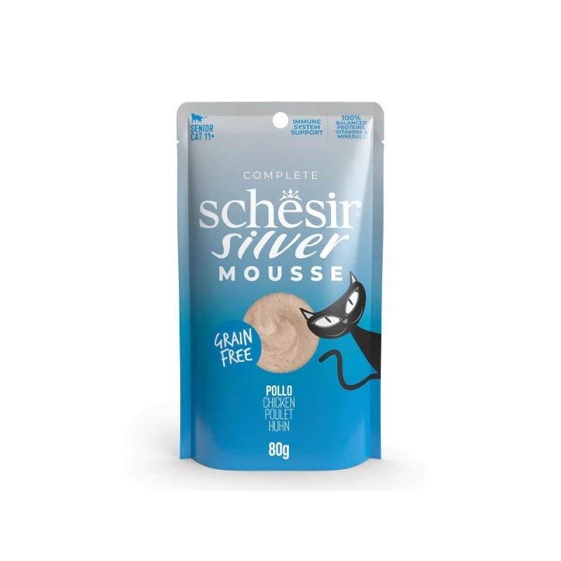 Silver Cat chicken + pumpkin mousse wet food for aging cats 80g, Schesir Silver Cat chicken + pumpkin mousse wet food for aging cats 80g, Schesir
