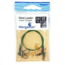 Steel leader, 1x7 covered, green, 15 kg, 20 cm, 2 pcs, Merganser